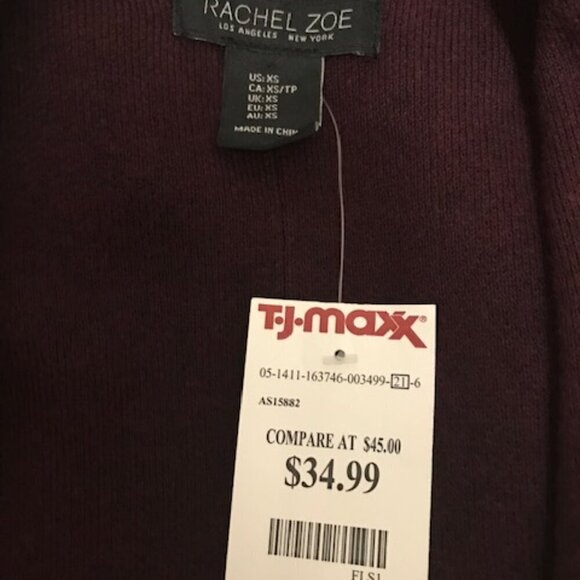 NWT Rachel Zoe Open Front Cardigan Sweater -Wine Burgundy Knit Long Sleeve XS - Picture 8 of 11